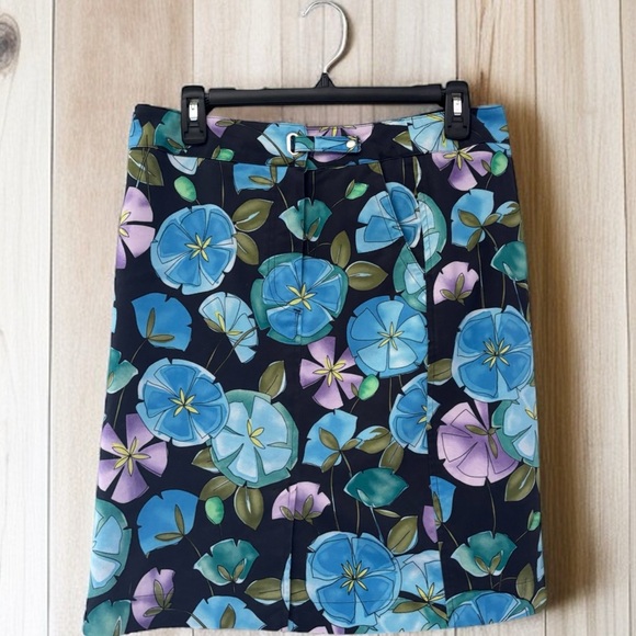 Talbots Size 8 Floral Pencil Skirt Blue Black fFloral Stretch Cotton Work - Picture 1 of 4